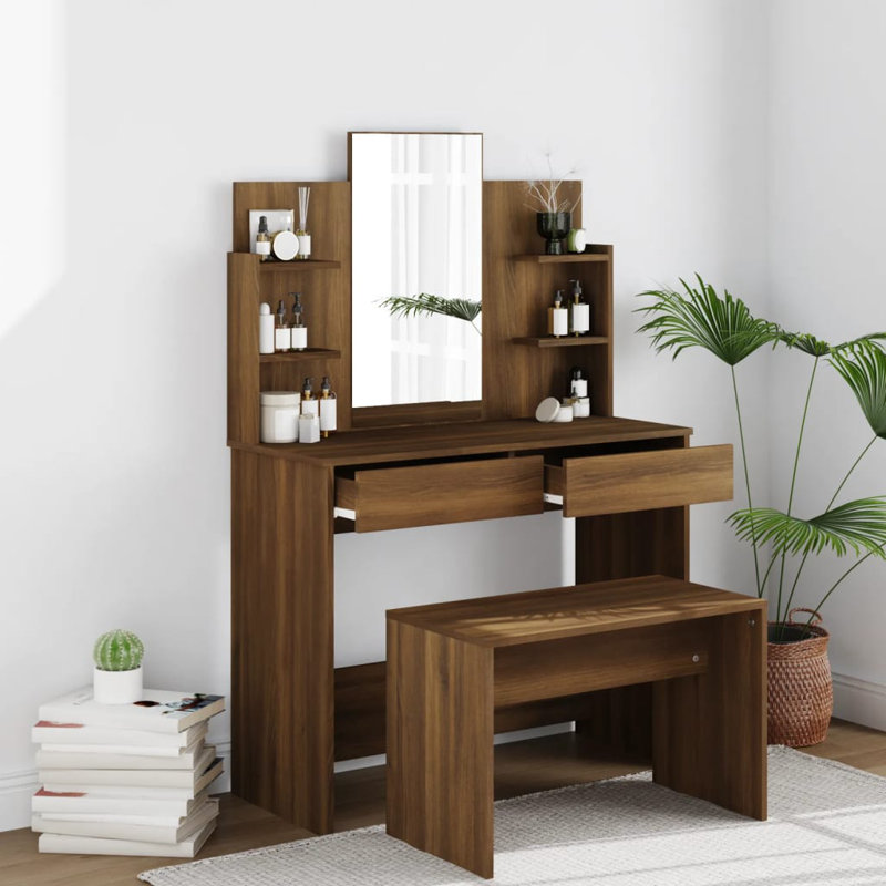 Sartell Dressing Table with Mirror, Brown Oak