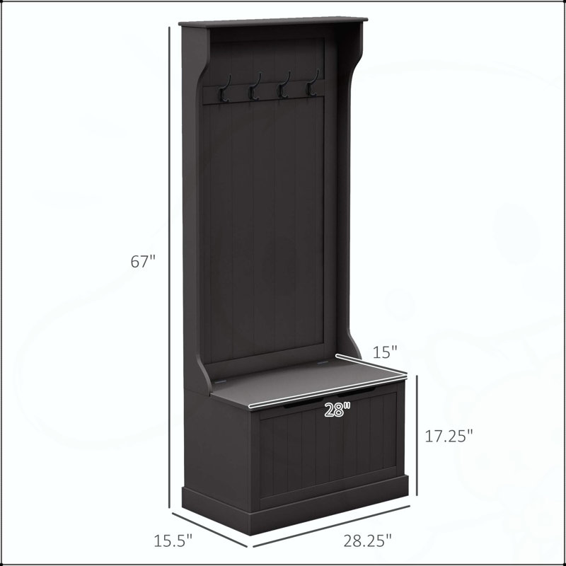 28” 3-in-1 Entryway Hall Tree with Storage Bench and Coat Rack
