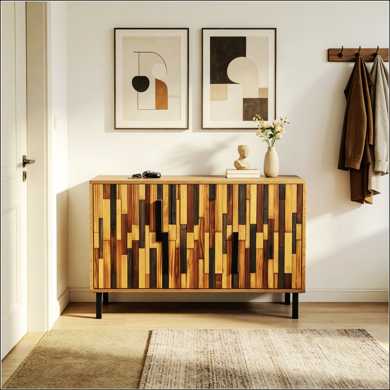 Buffet d'appoint moderne avec motif en bois droit, parfait pour un rangement élégant et un décor dans n'importe quel espace de vie