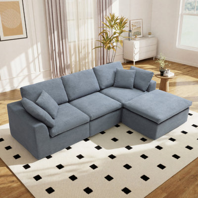 110'' Comfy L Shaped Sectional Modular Cloud Sofa with Ottoman, Oversized Compression Deep Seat Couch, 3 Seater Living Room Set