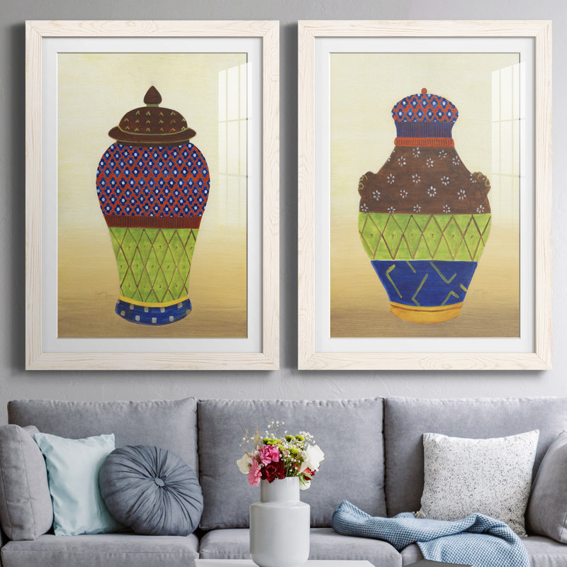 «Marrakech Urn I», ensemble de 2 reproductions d'art, H 31,5 po x l 47 po x P 1,5 po, Papier encadré blanc, Blanc