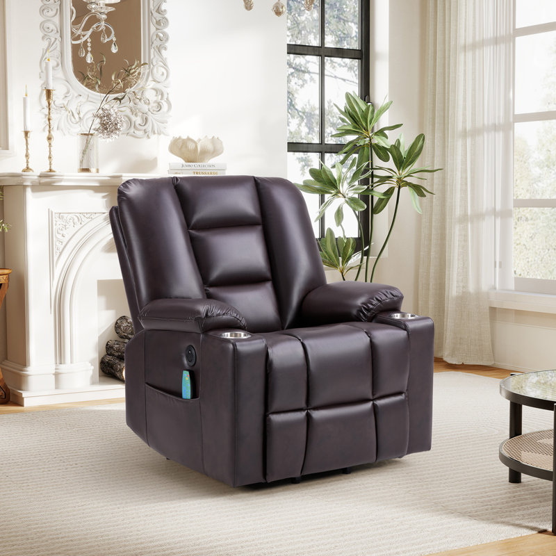 35.6" W Lassic Power Faux Leather Electric Lift Assist Reclining Chair For Elderly With Massage, Heat, Usb Port, 2 Cup Holders & Side Pocket