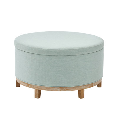 Lennox Modern Round Storage Ottoman With Wooden Legs And Hidden Storage
