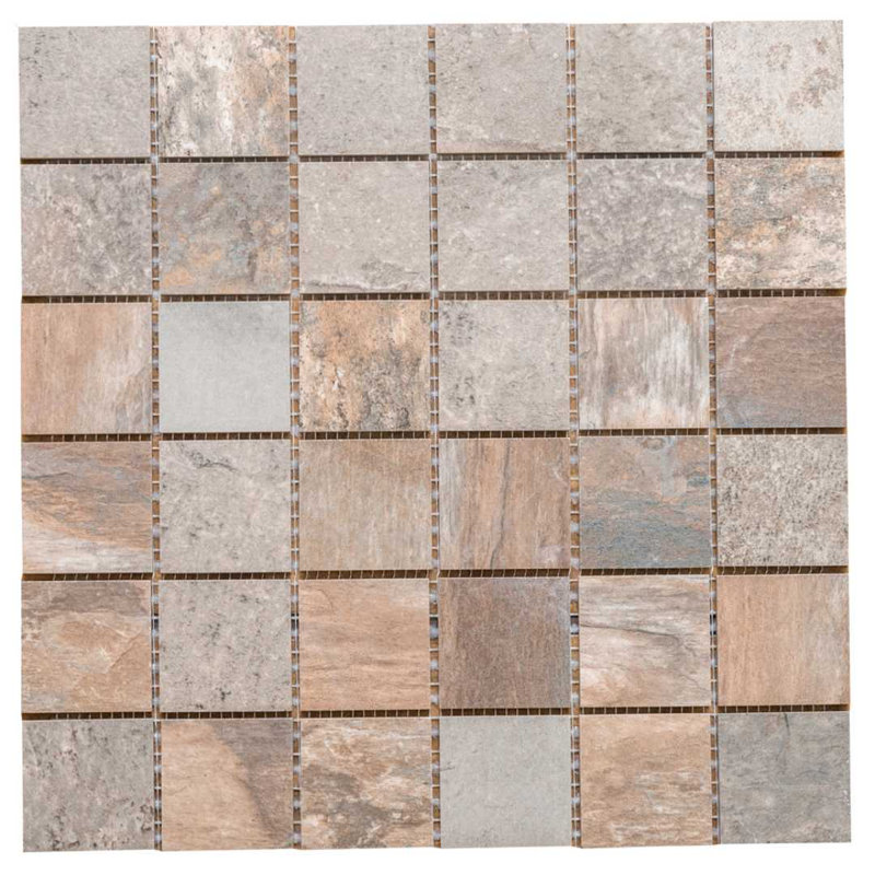 Carreau de mosaïque pour mur et plancher en porcelaine mat 2 "x 2" Wells Stone Slate, Brun multicolore