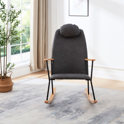 Chaise berçante en cuir technique moderne - Élégant et fonctionnel coussin gris foncé confortable