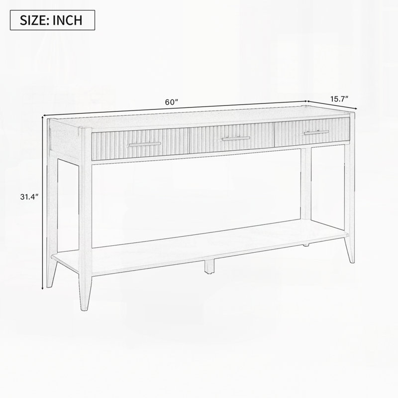 Console 60 po avec 3 tiroirs, table d'entrée en bois avec tablette de rangement, Beige