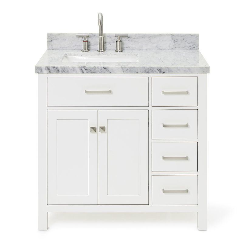 Meuble-lavabo simple 36 po avec plateau en marbre blanc de Carrare Abbate, Blanc
