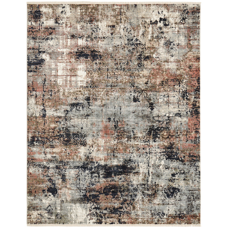 Lightner Abstract Area Rug in Ivory/Gray, Rectangle 5'2" x 7'8"