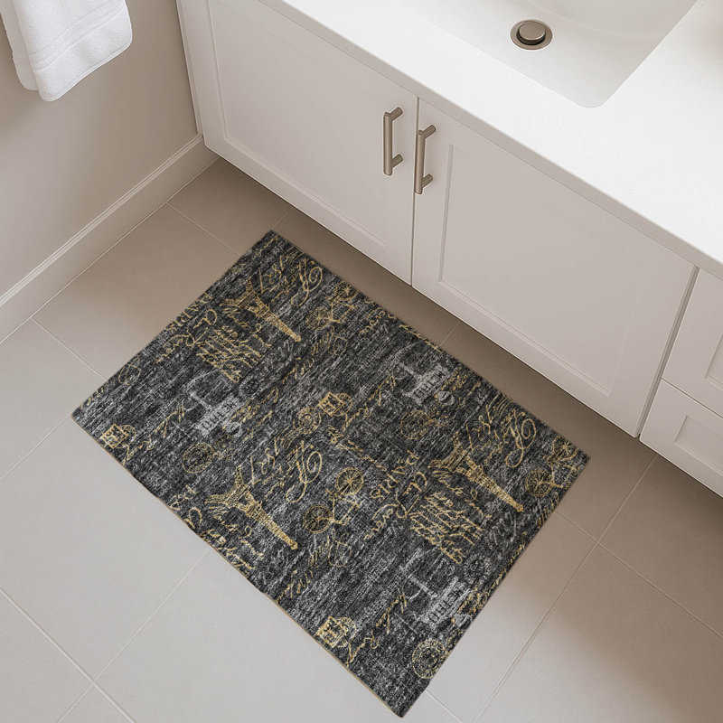 Machine Washable Indoor/Outdoor Chantille ACN2639 Novelty Rug, 1'8" x 2'6", Black