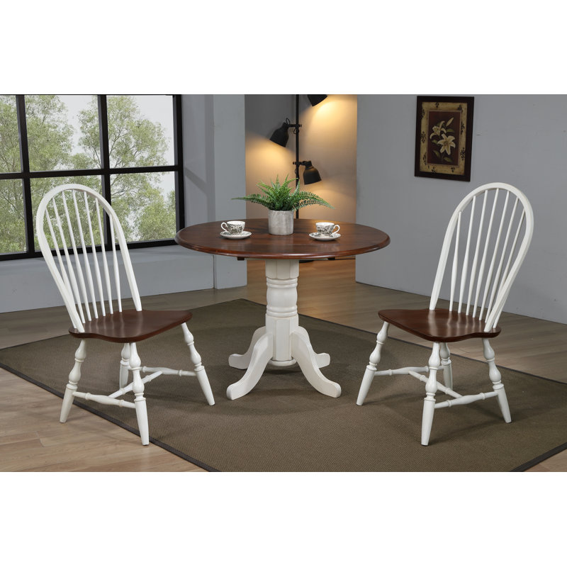 Ensemble de salle à manger en bois massif 3 pièces drop leaf Azura, Blanc