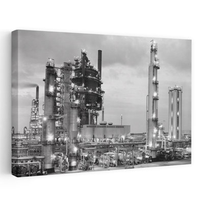 Vue de nuit des années 1950 des lumières d'une raffinerie de pétrole sur l'industrie pétrochimique, carburant fossile, Tidewater Oil Company, Delaware, États-Unis, classique industriel ...