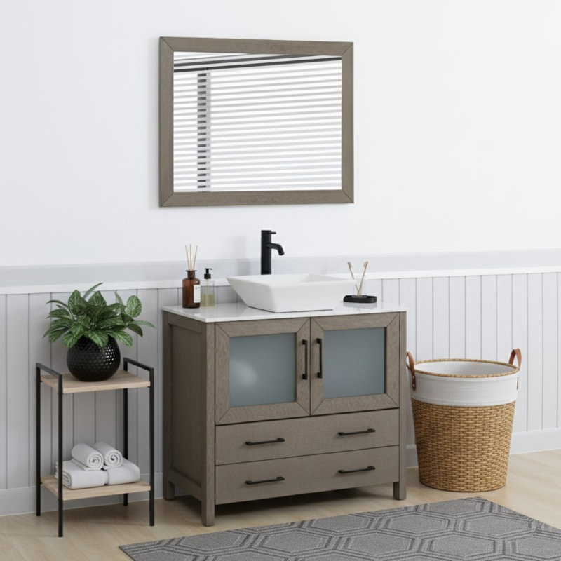 Ensemble de meuble-lavabo simple avec miroir , Gris foncé, 36" l