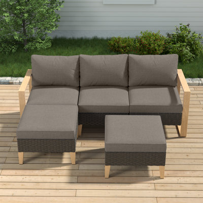 Onawa 92.71"" Wide Outdoor Wicker Reversible Patio Sectional with Cushions -  Ebern Designs, 8550ABF2AD9E470EB578636E7B5684AC