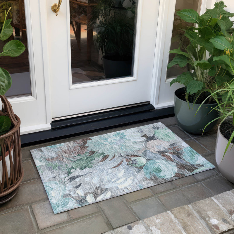 Machine Washable Indoor/Outdoor Jenning ACN2264 Floral Rug, Rectangle 1'8" x 2'6"
