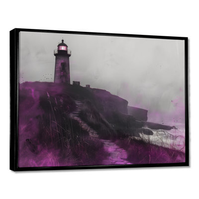 Mauve et gris, phare brumeux, rocher I - phares, art mural
