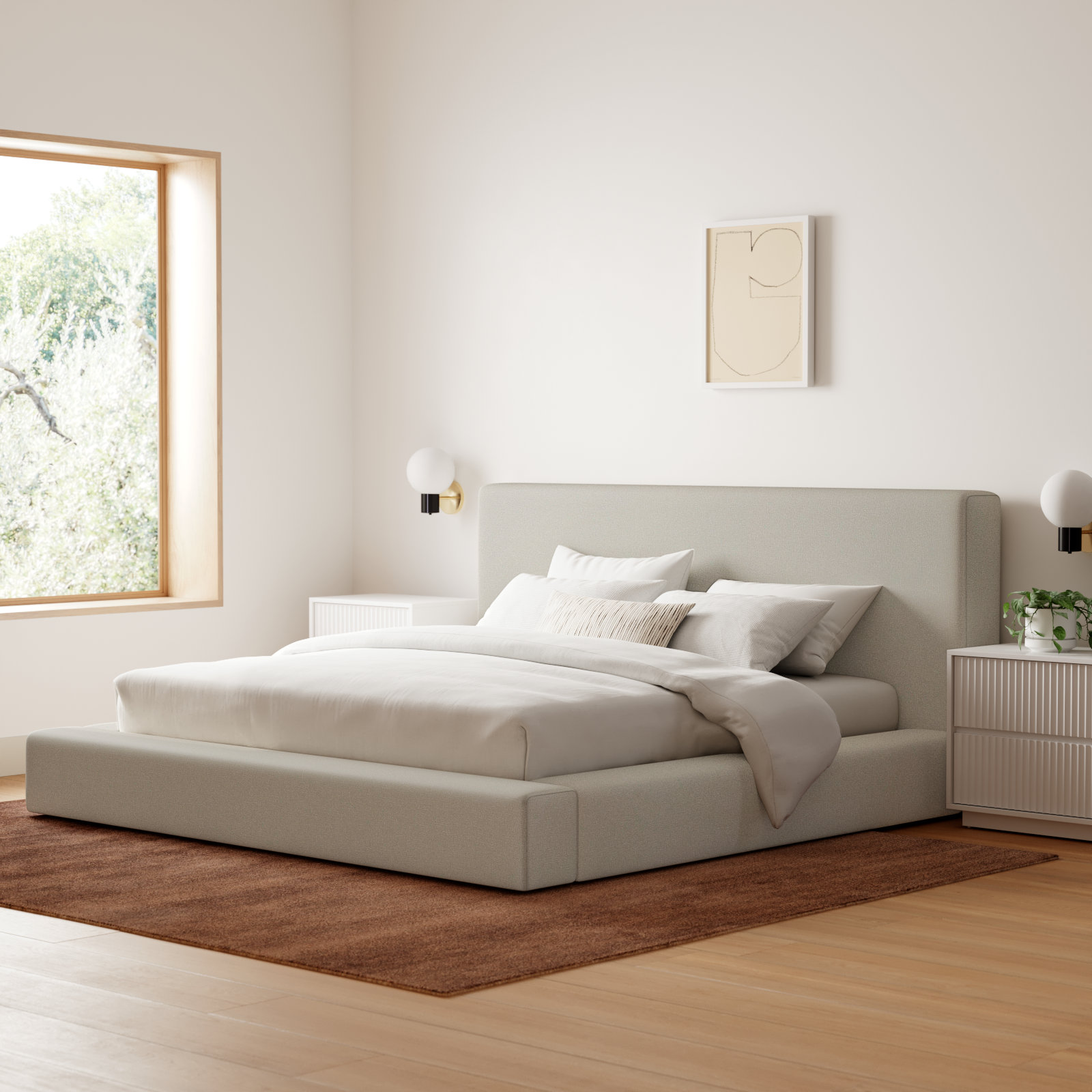 Ishia Velvet Upholstered Bed, Full, Brown Velvet