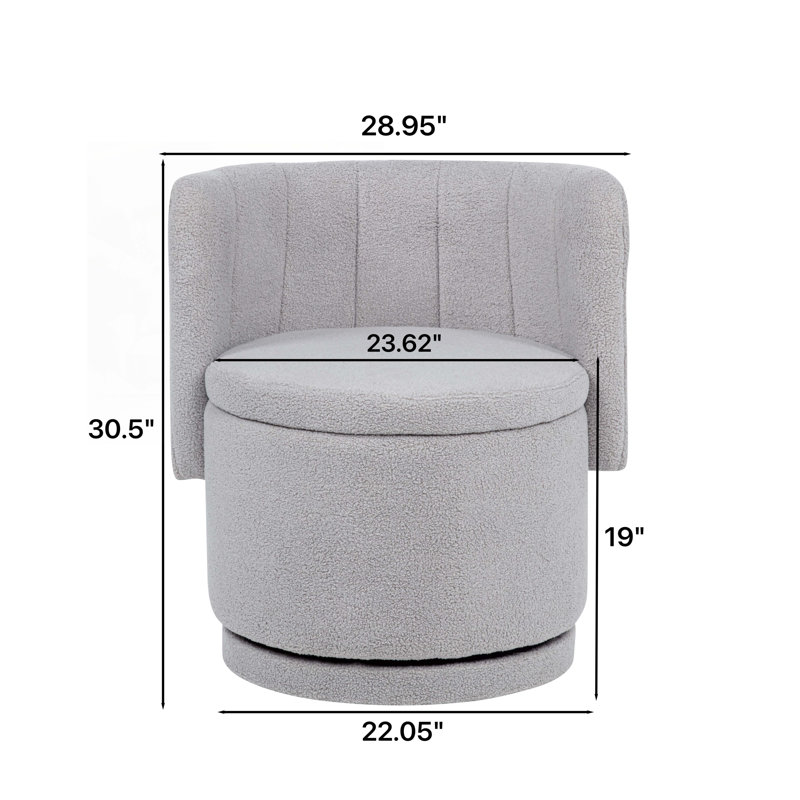 360 Degree Swivel Chair with Storage Space, Grey Boucle
