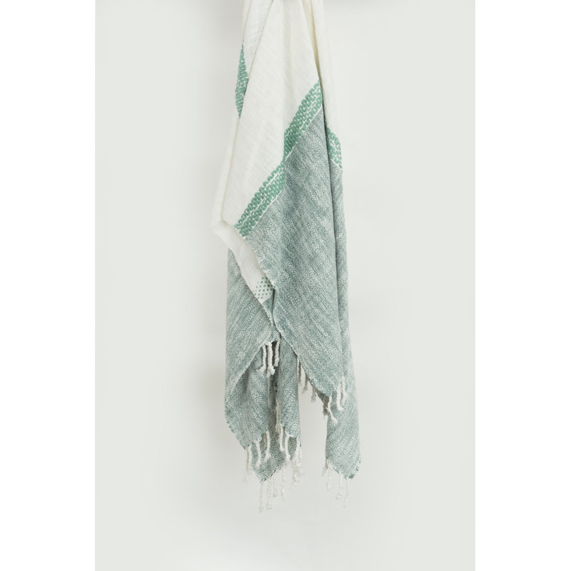 Hand Woven Throw Blanket, Green/White