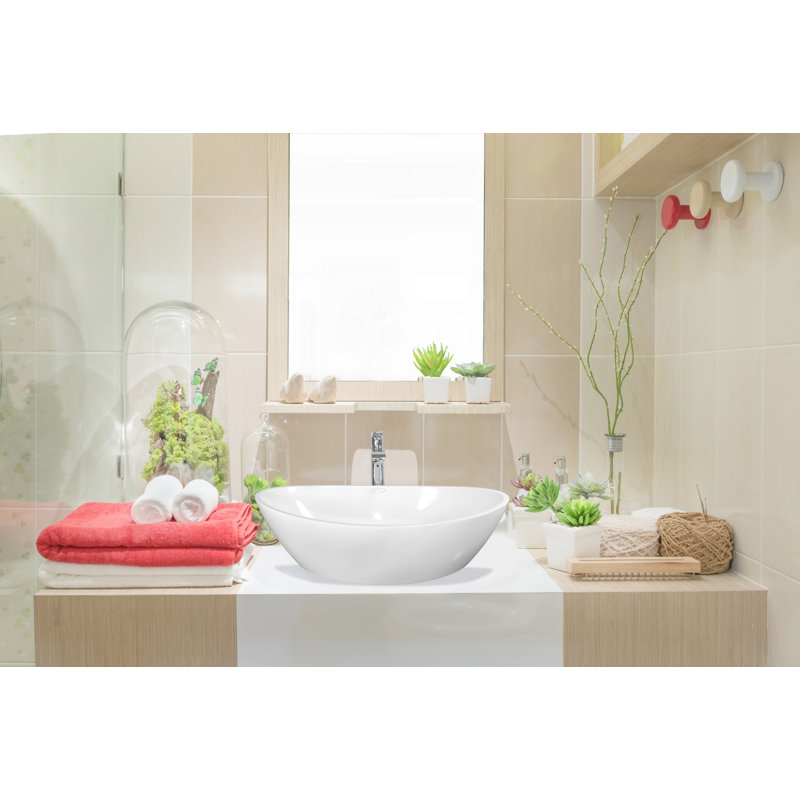 Polished White Handmade Oval Vessel Bathroom Sink