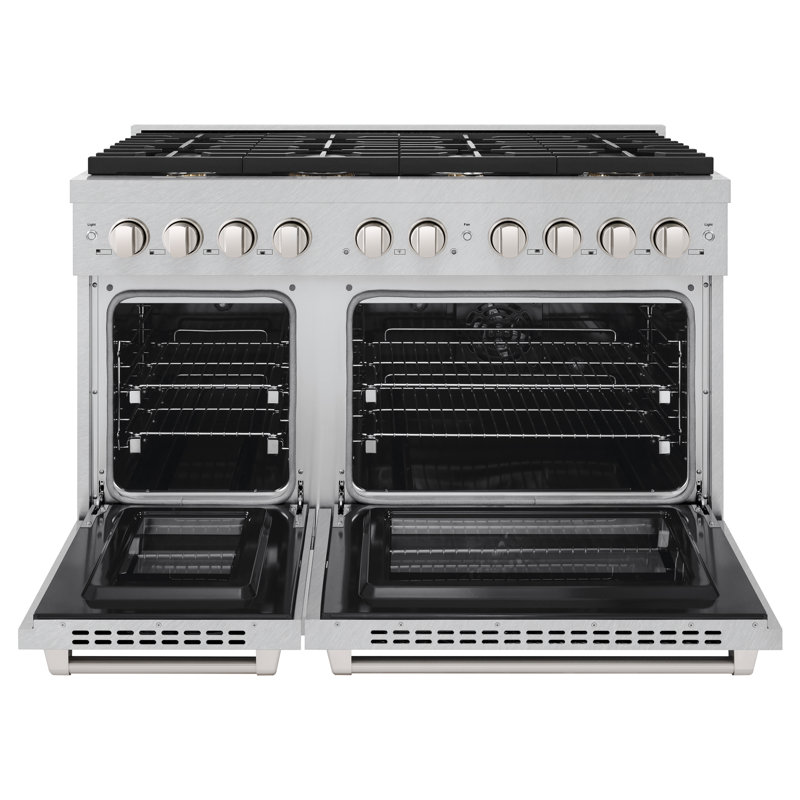ZLINE 48" Paramount Double Oven Dual Fuel DuraSnow® Stainless Range w/ 8 Brass Burners (SDRS-BR-48)