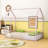 Twin Metal House Bed With Fence-Style Guardrails-2092570747