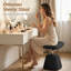 Tabouret de coiffeuse rembourré réglable en hauteur avec repose-pieds intégré, idéal pour la chambre, le salon ou l'entrée, noir.-49736857
