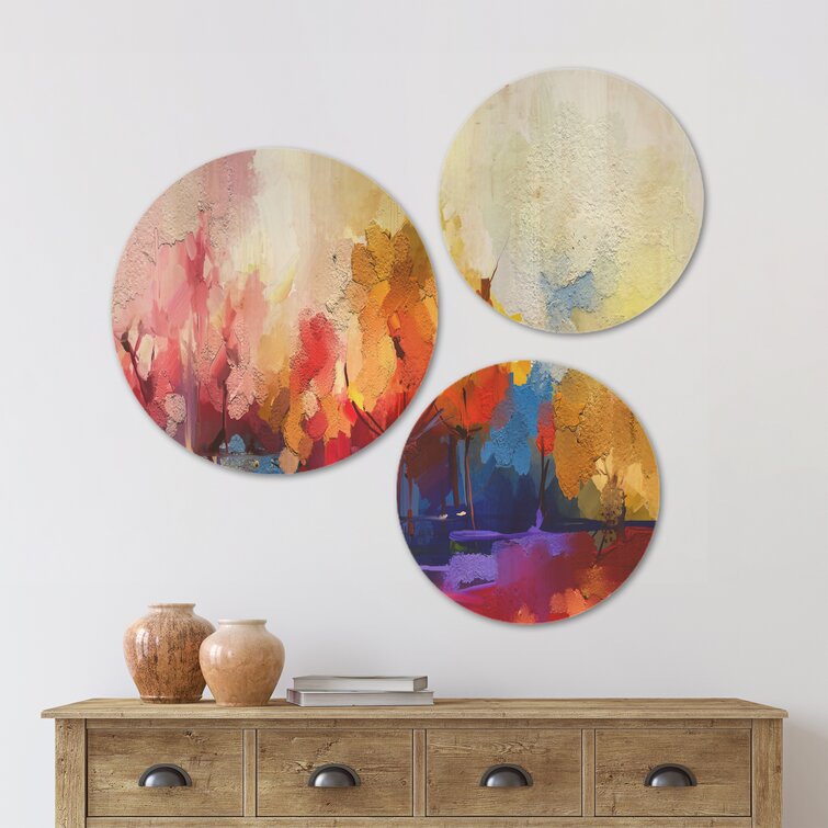 Bless international Colourful Abstract Landscape I On Wood 3 Pieces ...