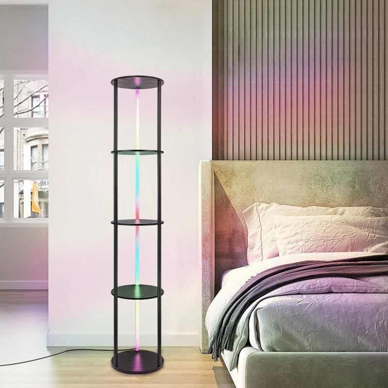 63.6" Floor Lamp With Shelves 5 Tiers Multicolor RGB Led Lamp  App Control Standing Lamp For Living Room Home Deco