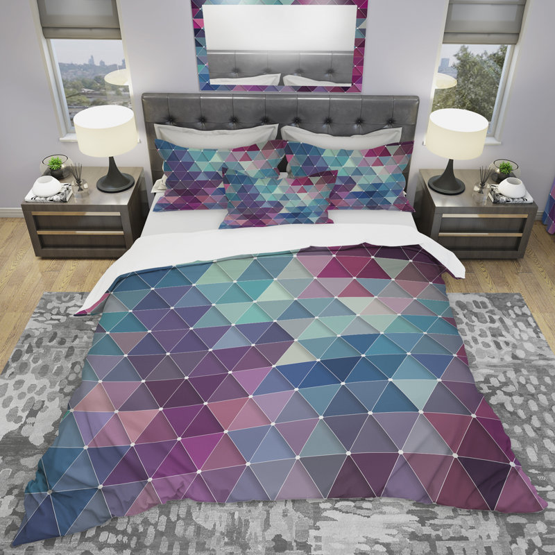 Abstract Colorful Triangles Microfiber Twin Duvet Cover Set