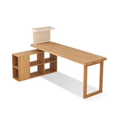 Blanc + bureau en L en bois massif Burlywood + fer