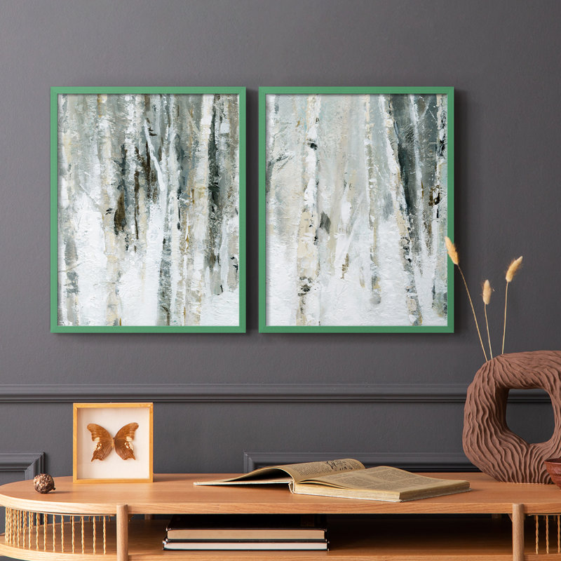 «Snowy Birch I», reproduction encadrée de qualité supérieure - prête à être accrochée - aucun clou requis - aucun clou requis