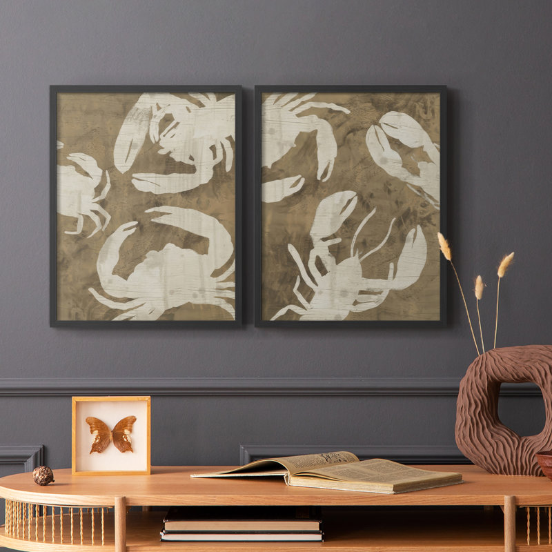 «I-Premium», reproduction encadrée «Woodgrain Crustaceans» - prête à être accrochée, Noir, noir, noir, noir