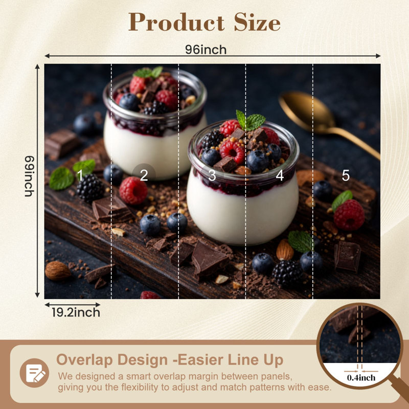 Peel and Stick Wallpaper Wall Mural Yogurt granola berry fruits chocolate Wall Art Self Adhesive and Removable