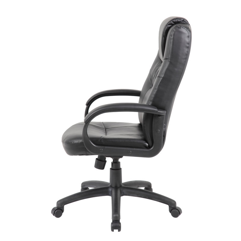 Black High Back Leather Executive Swivel Chair with Fixed Arms