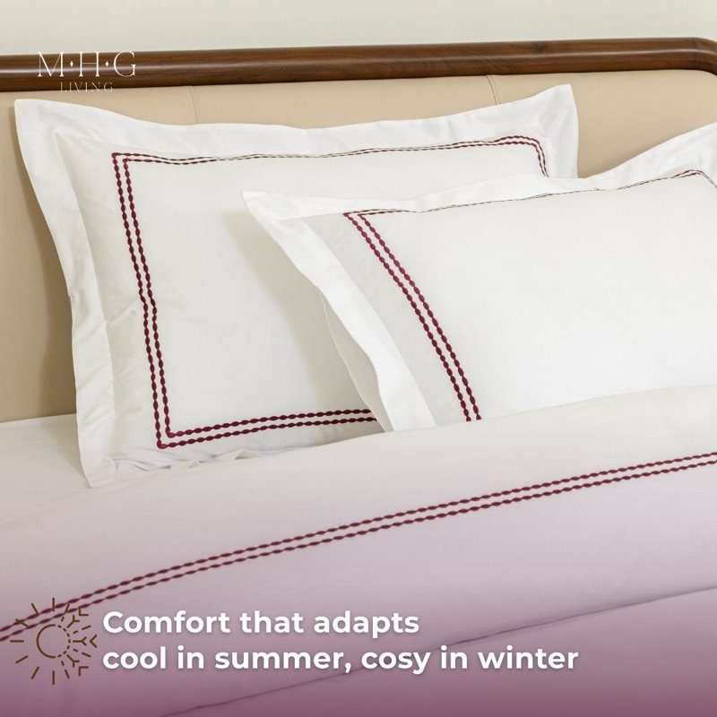 MHG Living Duvet Cover Set Kensington Burgundy Baratta Stitch Design Cotton Bedding - Includes 2 Pillowcases, Double