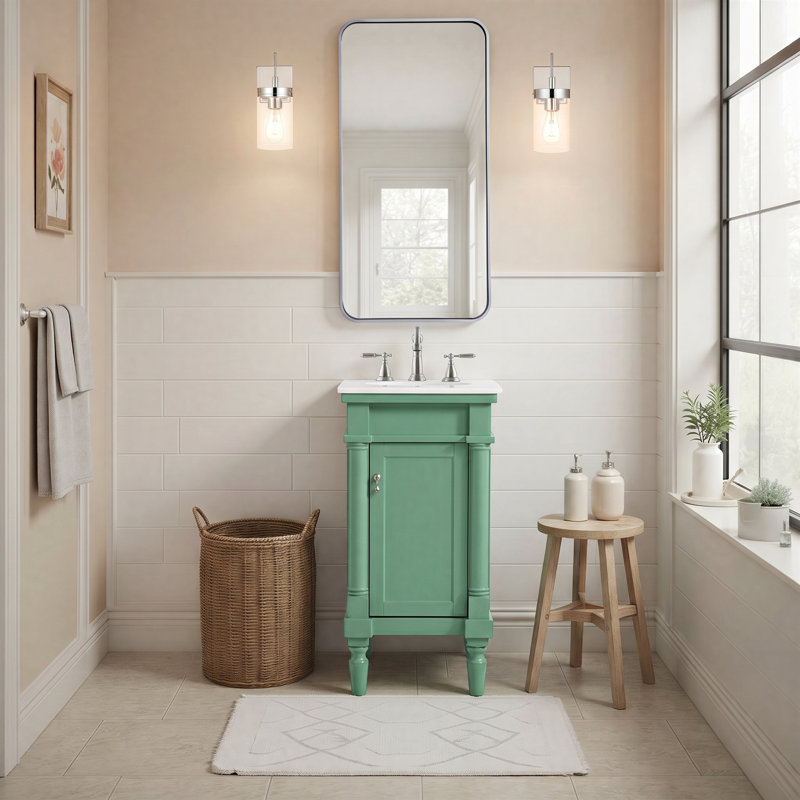 Ensemble de meuble-lavabo simple 18 po Lexington, Menthe rétro, Blanc ivoire