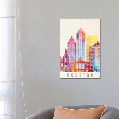 Houston Landmarks Watercolour Vertical 1 Piece Wrapped Canvas Painting