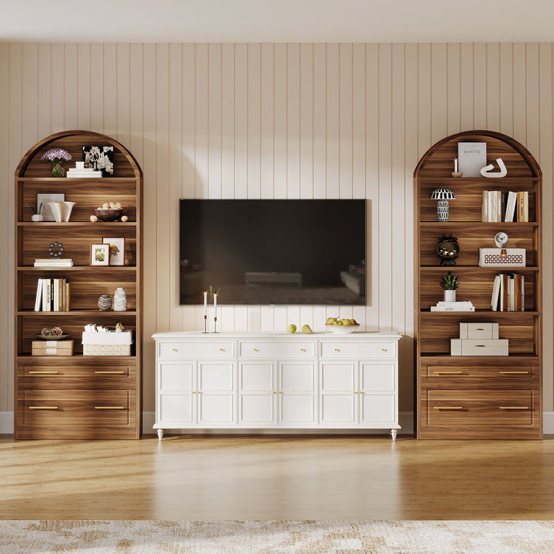 78.77'' Tall Bookcase With Drawers, Walnut Brown