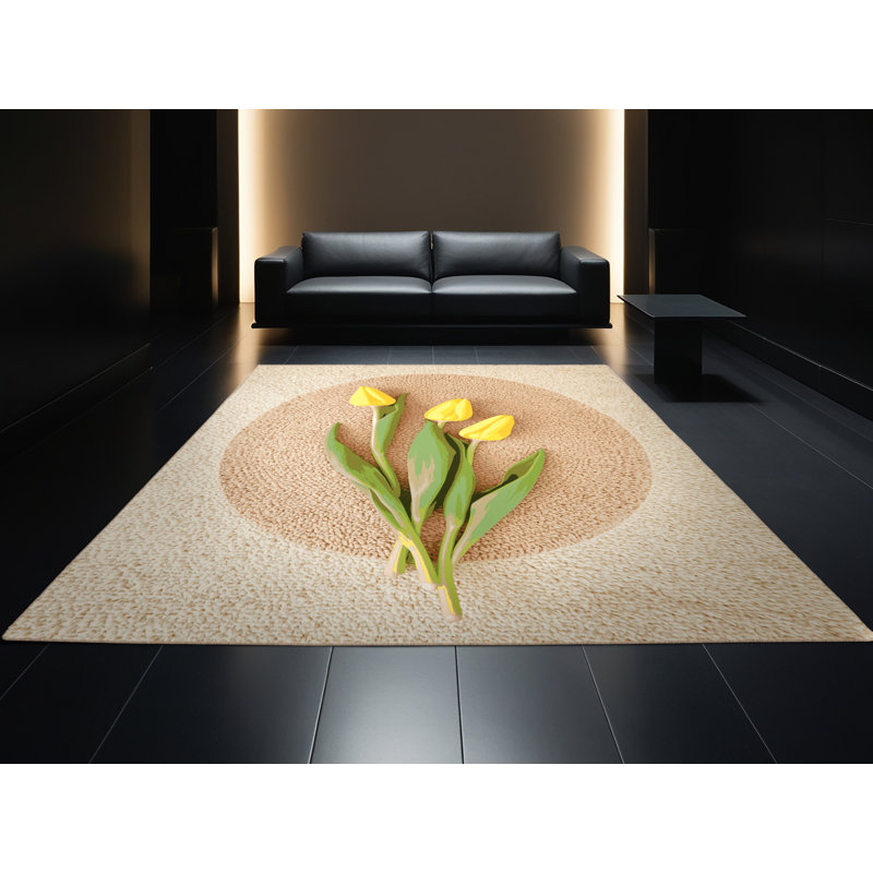 Tapis beige moderne et contemporain lavable à la machine Fieldston, 7 x 9