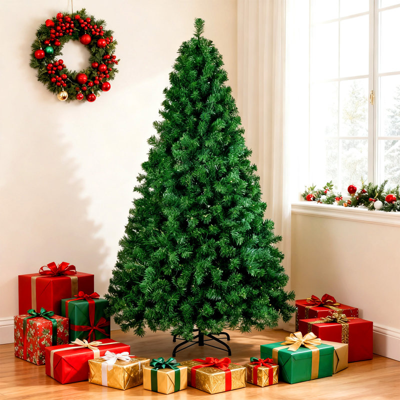 Arbre de Noël artificiel 6 pi avec 864 branches, aiguilles en PVC et support en métal