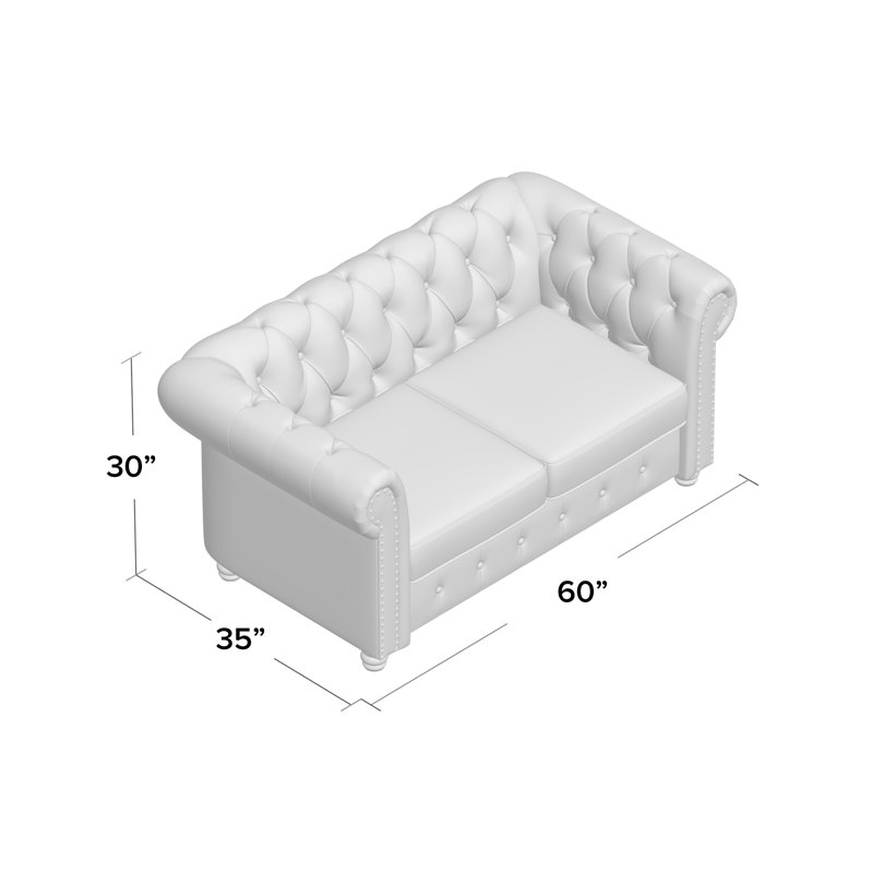 Causeuse Chesterfield à accoudoirs roulés 61 po Leite, Mélange de lin gris