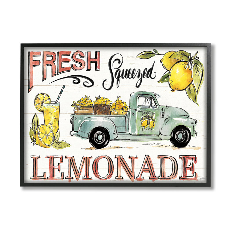 «Fresh Squeezed Lemonade Truck Country Summer Drink», gris, ferme, surdimensionné, art numérique sur toile par Anne Tavoletti