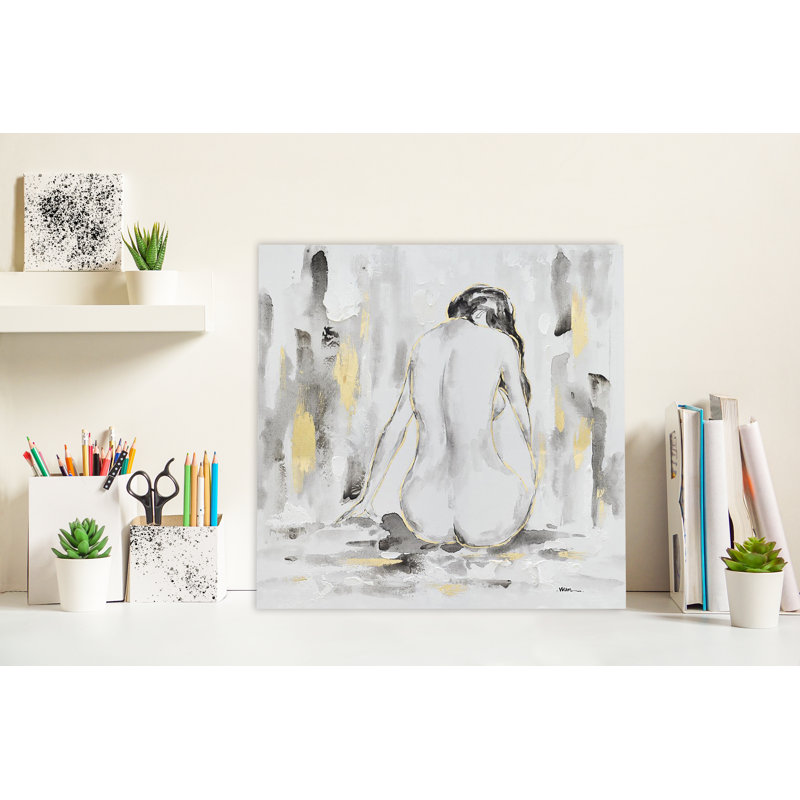 Dame nue - peinture sur toile tendue, H 12 po x l 12 po x P 1,5 po