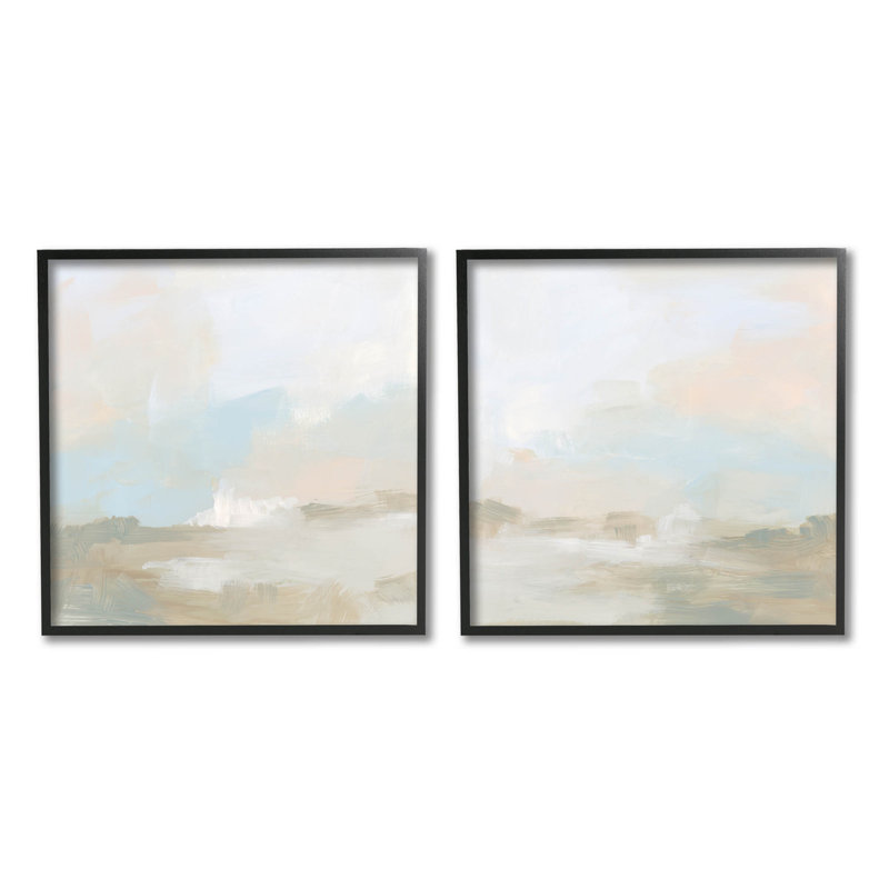 "Pastel Abstract Landscape", ensemble de 2 estampes numériques par June Erica Vess, Giclée encadrée noir minuit