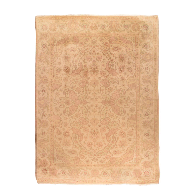 Wool Floral Area Rug in Beige