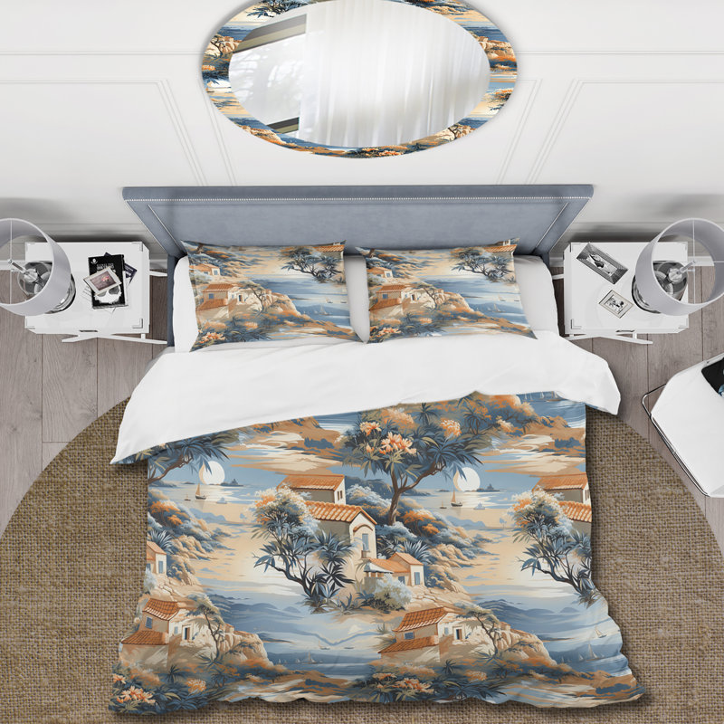 Mediterranean Oasis Botanical Pattern Toile Duvet Cover, Twin Duvet Cover + 1 Standard Sham