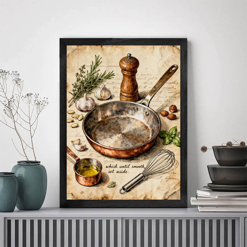 Art encadré noir, ustensiles et ingrédients de cuisine rétro, impressions encadrées de style rétro, H 17 po x l 13 po