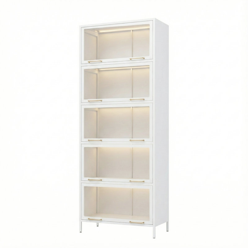 Vitrine de 76,75 po en fer avec portes en verre, Blanc