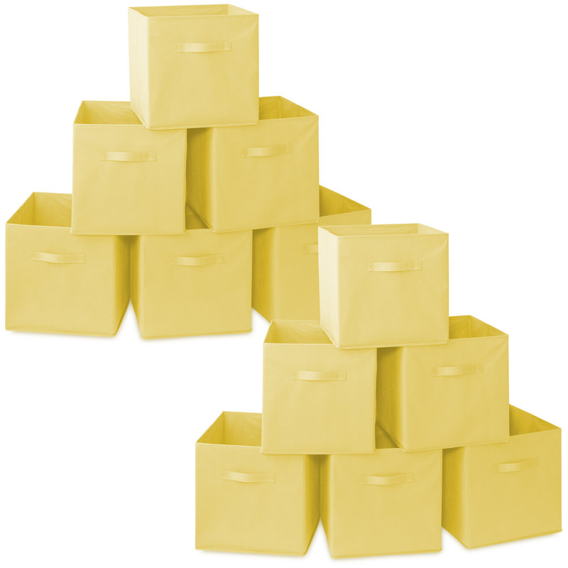 (Set of 12) Collapsible Fabric Cubes - 13-in Storage Bins - Yellow, Yellow