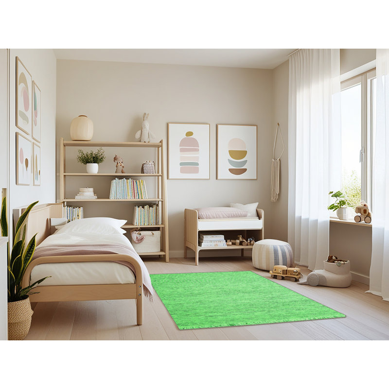 Tapis contemporains verts lavables à la machine 1842, Rectangle 4 pi x 6 pi